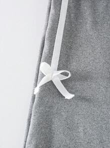 SHEIN Tween Girl' 休闲时尚简约运动高腰 A 字短条纹蝴蝶结装饰裙，百搭夏季 - 深灰色 - 查看 4