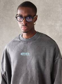 SUMWON Sudadera corta premium de estilo creativo con hombros caídos, de corte ancho, informal, de moda urbana, cómoda para otoño e invierno, estilo deportivo