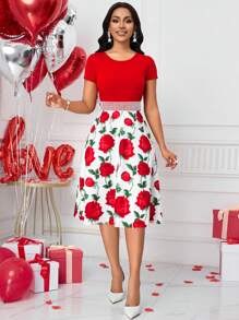 SHEIN Clasi Elegant Casual Valentine's Day Printed Dress - Multicolor - View 6