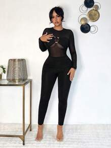 SHEIN SXY Mono elegante y sexy de malla transparente para señora