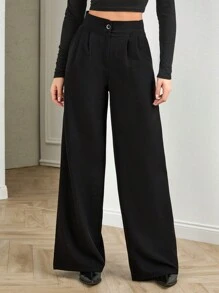 SHEIN Tall Women's Solid Wide Leg Palazzo Pants - Black - View 1