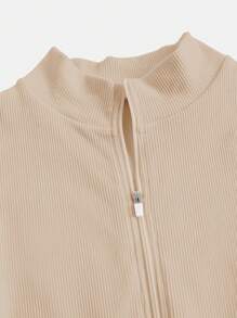 Eassivo Eassivo 女士纯色前拉链短袖修身休闲连体裤