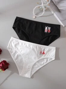 2 件套纯棉可爱印花少女青少年休闲舒适内裤 - 彩色 - 查看 1