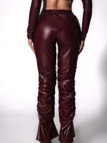 Zolique Women's Fashion Elastic Waist Ruched Faux Leather Pants Fall Cloth For Women