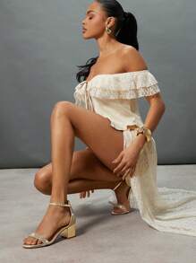 SHUZIA 畅销女士水钻装饰露趾粗跟水钻浅金色派对凉鞋 - 奢华魅力、闪亮优雅的春季鞋 - 金色 - 查看 2