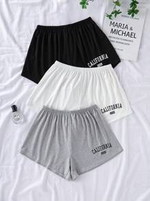 3pcs Set Casual Letter Print Elastic Waist Lounge Shorts Sleep Shorts