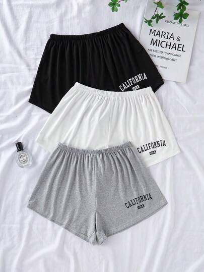 3pcs Set Casual Letter Print Elastic Waist Lounge Shorts Sleep Shorts