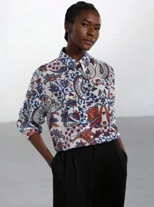 Aveloria Modichic Blusa de manga larga con botones, elegante y versátil, de gasa con estampado de cachemira, para mujer - Multicolor - Ver 4