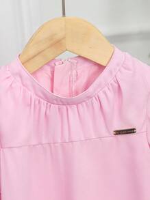 SHEIN Kleine Mädchen Rosa Kragen Knopfleiste Geraffter Laternärmel Bluse, kann mit Rock oder Top kombiniert werden, Sommer, geeignet für Ausflüge, Zuhause, Partys (Geschwister-Matching, 2 Teile separat erhältlich) - Pink - Übersicht 6