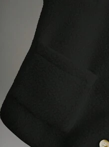 EMERY ROSE 女士休闲单排扣口袋马甲夹克，纯色，秋冬 - 黑色 - 查看 6