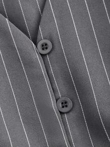 SHEIN MOD V-Neck Sleeveless Side Tie Gray Striped Vest & High Waist Straight Leg Pants Suit Set In Fall/Winter - Grey - View 6