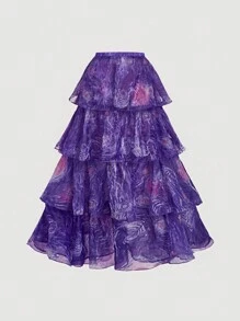 SHEIN MOD 1 件女士长裙，带梵高星空油画印花，派对礼服，情人节多穿装 - 紫色 - 查看 6