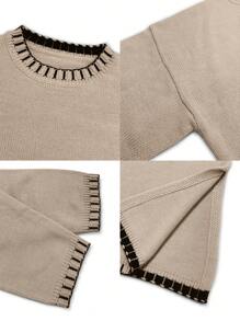 Chiquease Váy len dài viền đen oversize cho nữ - Lạc đà - Xem 3