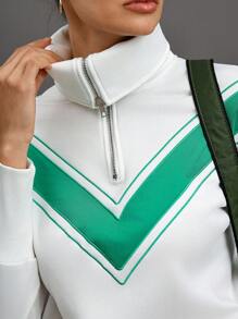 Activina Activina Women Solid Color Splice Front Zipper Long Sleeve Casual Sports Sweatshirt