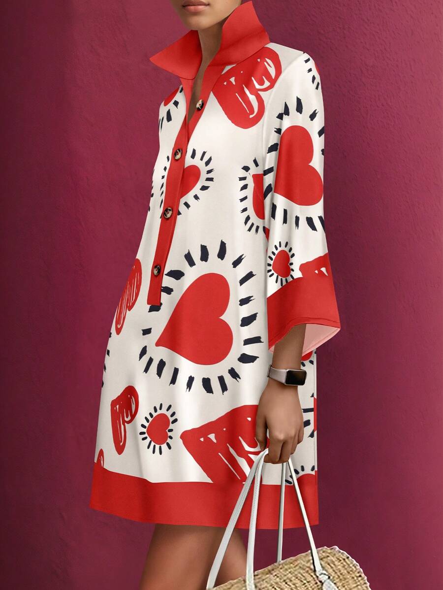 SHEIN LUNE Vestido casual minimalista de uso diario, talla grande, Día de San Valentín - Multicolor - Ver 1