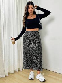 Solflare 大码单色豹纹半身裙 - 黑與白 - 查看 5