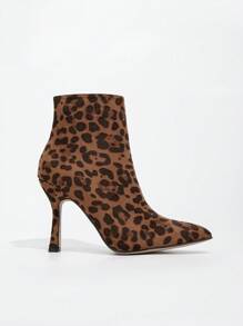 CUCCOO SZL 性感时尚棕色豹纹尖头侧拉链休闲百搭女士高跟踝靴适合圣诞节和新年假期 - 棕色 - 查看 4