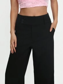 TRNVIE Women's Solid Color Loose Fit Pocket Palazzo Pants Fall Cloth For Women - Black - View 5