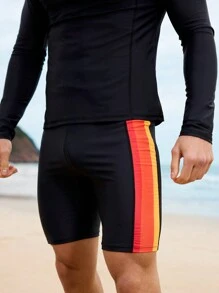 Manfinity Swimmode 2pcs/Set Men Letter Print Round Neck Long Sleeve Casual Top And Shorts Set