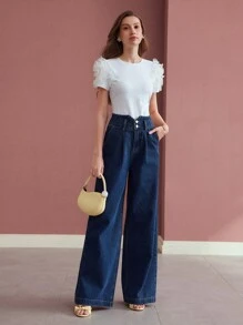 MOTF PREMIUM 褶皱阔腿牛仔裤