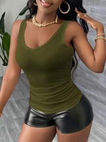 Slaydiva Casual Basic Racerback Sleeveless Deep V-Neck Ribbed Tank Top, White