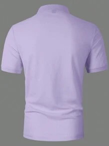 Calvornis 男士条纹短袖休闲通勤 Polo 衫 - 淡紫色 - 查看 2