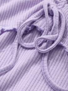 DAZY Knit Fitted Ruched Wavy Hem Lounge Dress Pajama - Mauve Purple - View 7