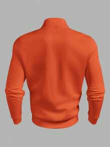 Manfinity Homme Men's Solid Color Zip-Up Half Placket Long Sleeve Pullover Sweatshirt, Autumn/Winter - Orange - View 2