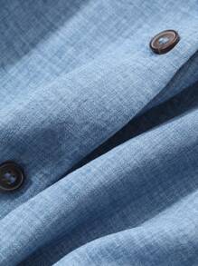 Livesso 西式沙滩度假纯色牛仔效果亚麻材质宽松简约春季女士两件套套装，秋季女装休闲套装 - 藍色 - 查看 5