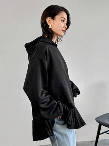 FRIFUL Women's Loose Contrast Color Patchwork Hoodie Sweatshirt,Fall Clothes