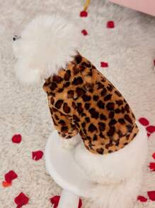 PETSIN 1pc Pet Leopard Print Fleece Hoodie Sweatshirt, Warm & Comfortable For Dogs, Autumn/Winter - Multicolor - View 7