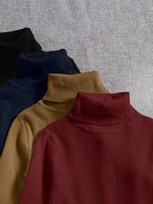 EURMUSE Women Casual Minimalist High Neck Ribbed Knit Sweater, Autumn - Multicolor - View 3