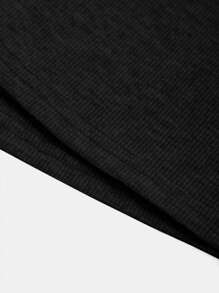 Tween Girl 纯色轻质针织喇叭裤，高腰翻边腰带，街头服饰，适合日常穿着和休闲场合 - 黑色 - 查看 5