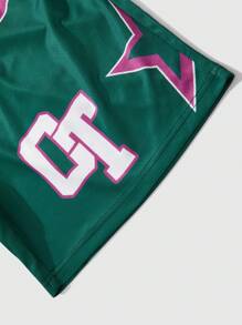 ROMWE MEN Men's Preppy Star Print Casual Shorts, Suitable For Spring And Summer - Green - View 7