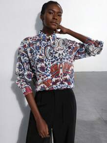 Aveloria Modichic Blusa de manga larga con botones, elegante y versátil, de gasa con estampado de cachemira, para mujer - Multicolor - Ver 5