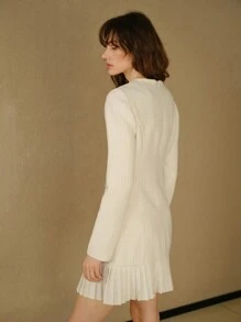 MOTF STUDIO TWEED PATCH POCKET BUTTON DETAIL PLEATED HEM SHORT DRESS - White - View 7