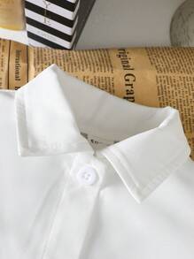 2pcs/Set Baby Girl Spring&Summer Street Style,Short Puff Sleeve Shirt&Imitate Leather Dress - White - View 6