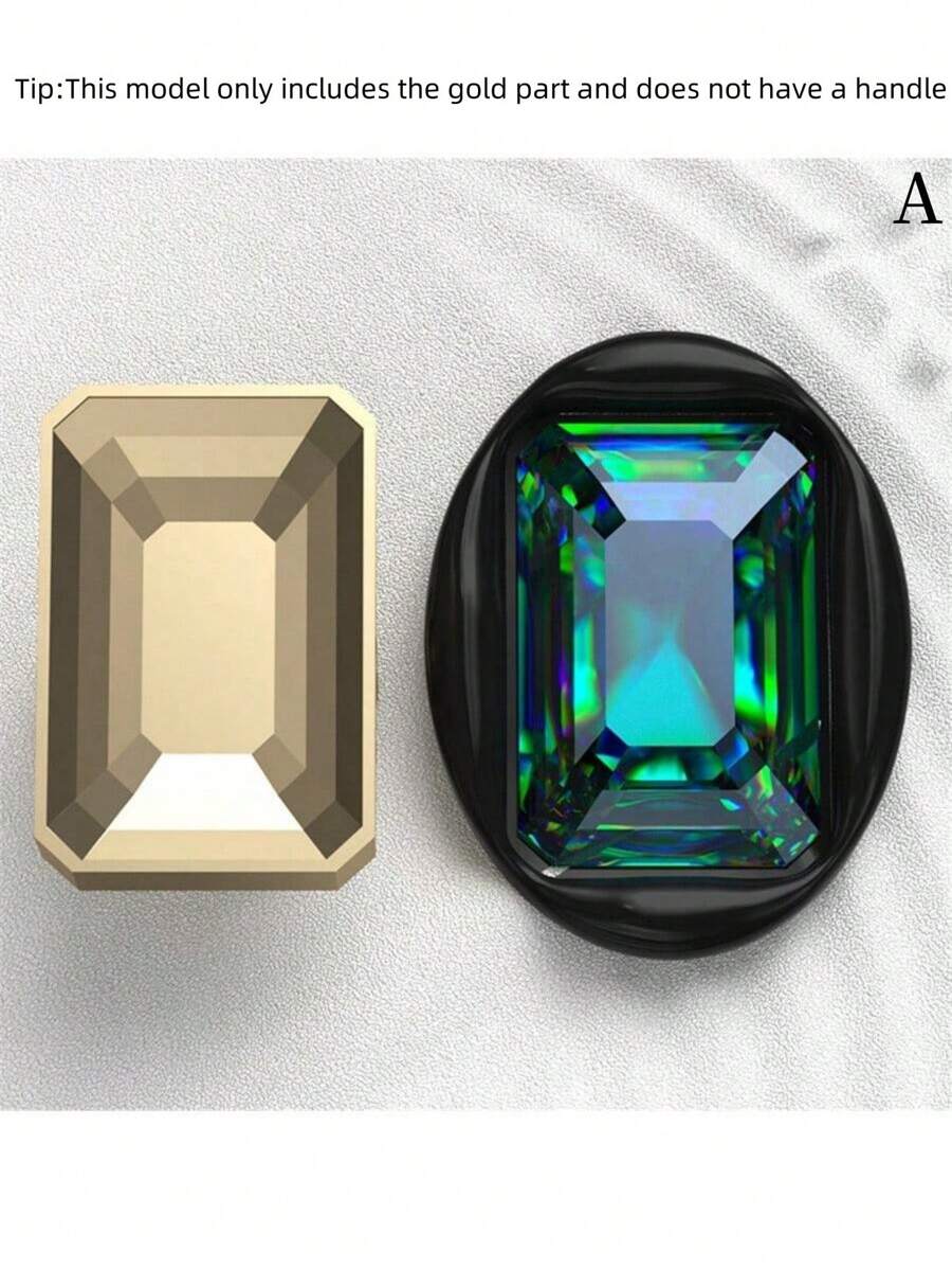 1pc Gem Series Asymmetric Embossed Wax Seal Stamp, Faux Cat's Eye & Rhinestone Design, No Handle - A - View 1