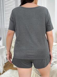 Conjunto de ropa informal para mujer con estampado de mariposa y manga corta, cuello redondo