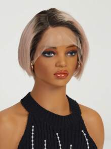 精灵短发真人发假发，带刘海，侧分蕾丝假发，女士可全天佩戴，金色发根，深色发根 - SPurple - 查看 2