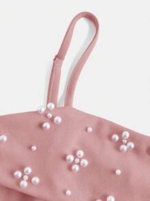 SHEIN فستان أنيق ملائم للبنات المراهقات، بتصميم موجز عصري مزين باللؤلؤ، مع تكسير الخصر على شكل حرف A باللون الوردي، مناسب للحفلات