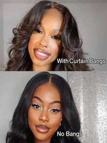 13x4/13x6 透明蕾丝前部假发，带窗帘刘海，波浪假发，真人发，自然色蕾丝前部，女士假发 - Natural Black - 查看 6