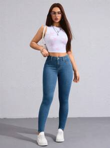 SHEIN Essnce Casual Washed Slim Fit Denim Jeans Y2k