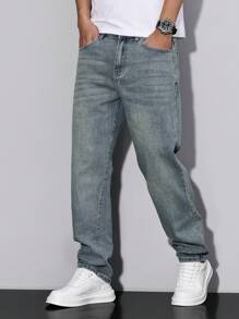 Manfinity Homme Men Pocket Straight Loose Casual Versatile Jeans - Blue - View 4