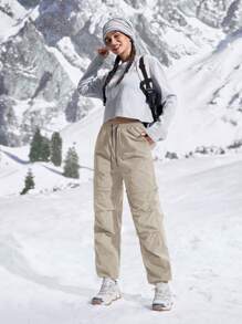 In My Nature Pantaloni casual lunghi da donna con stampa di lettere, vita con coulisse e pieghe, adatti per attività all'aperto come trekking