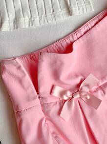 Comfortcana 女士撞色蕾丝蝴蝶结装饰百褶 A 字裙