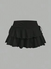 SHEIN MOD 2 件套休闲简约女式束腰蛋糕中长裙套装，适合夏季，蝴蝶结装饰，可爱