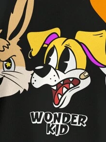 SHEIN 可爱兔子，男婴休闲简约卡通兔子图案宽松保暖内衬柔软圆领套头连帽衫运动衫，适合秋冬季 - 白色 - 查看 5