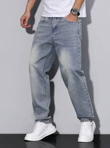 RivetRise Jeans casuales de corte recto y holgado con bolsillos, versátiles para hombres