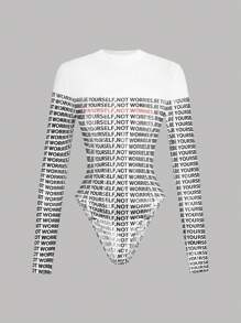 SHEIN ICON Knitted Mesh Printed Long Sleeve Fitted Bodysuit For Women Spring Outfits For Women Casual Outfit Vacation